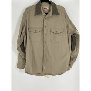 WOOLRICH rugged outdoor wear men's button up shirt sz L long sleeve khaki cotton